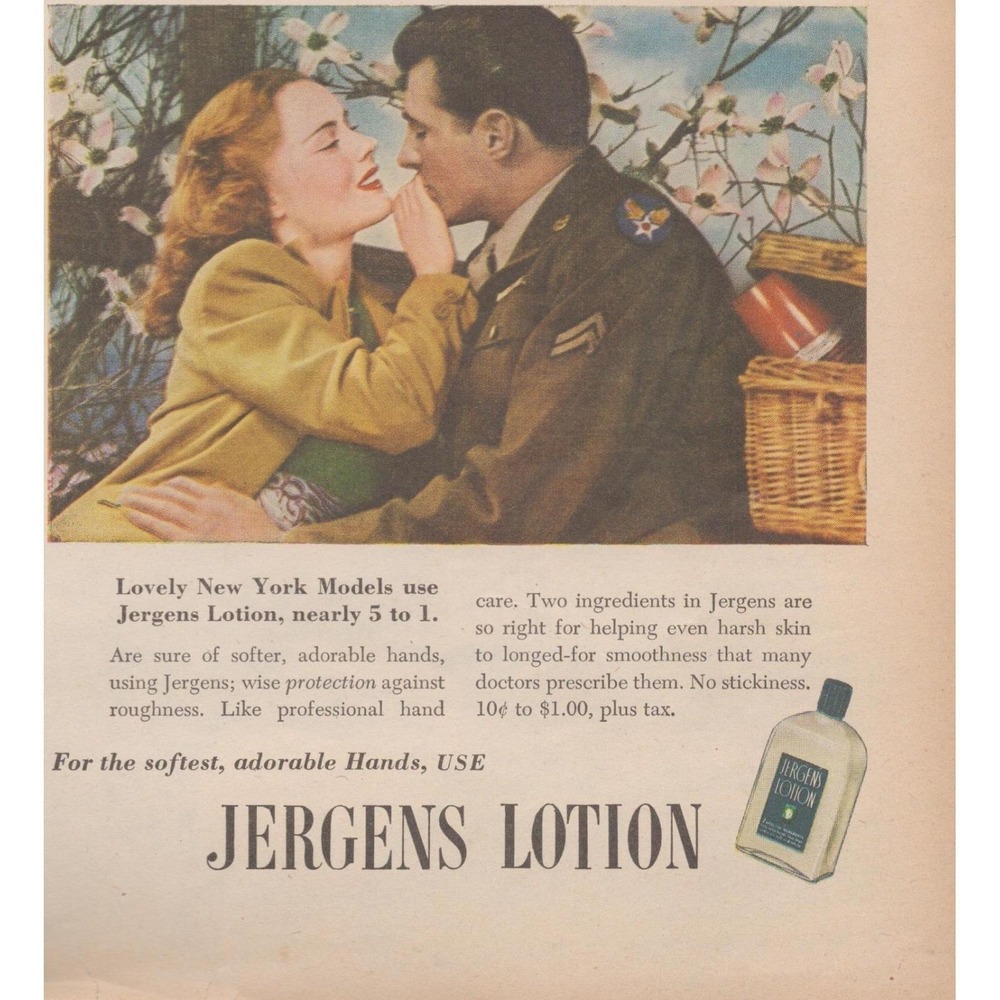 Vintage 1945 Jergens Lotion Print Ad‎ World War 2 Soldier Honeymoon Romance